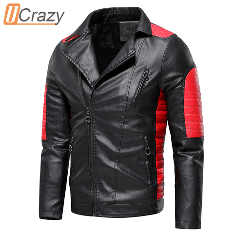 Men 2022 Spring New Brand Casual Vintage Warm Fleece Leather Jacket Coat Men Fashion Patchwork Pocket PU Faux Leather Jacket Men ► Photo 1/6