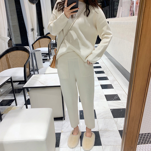 Women Sweater Two Piece knitted Pant  Sets Slim Tracksuit  2022 Spring Autumn Fashion Sweatshirts Sporting Suit Female ► Photo 1/6
