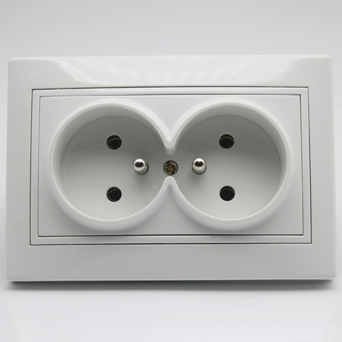 118mm type French standard 2gang plug double wall power outlet CE certified ABS material socket EU-8013 ► Photo 1/4