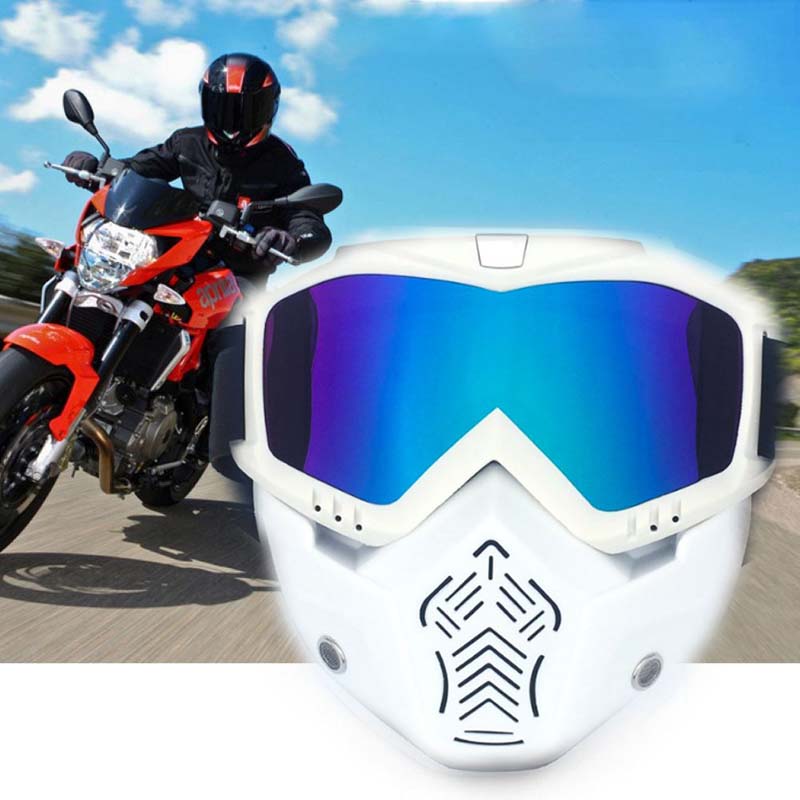 Detachable Mask Goggles And Mouth Filter For Open Face Motorcycle Half Helmet 