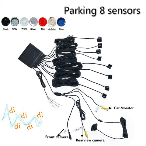 Car Reverse Video parking sensor system 8 sensors Rear View Backup Security Sound Buzzer Alert Alarm for Camera Car Monitor ► Photo 1/6