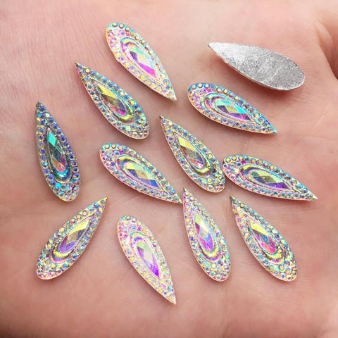 60PCS shiny AB Resin 6*20mm Peacock eye Teardrop Flat back rhinestone scrapbook DIY Wedding applique ornament SF601 ► Photo 1/6