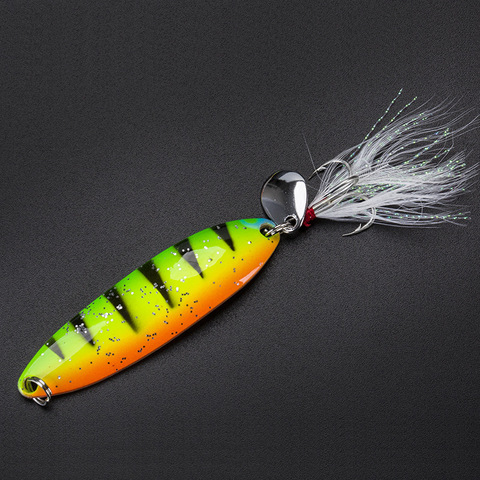 Rainbow Metal Spoon Lure 5g/9g/13g/18g/21g Saltwater Fishing Lure With Feather Sequins Noise Sinking Bait For Carp Fishing Bait ► Photo 1/6