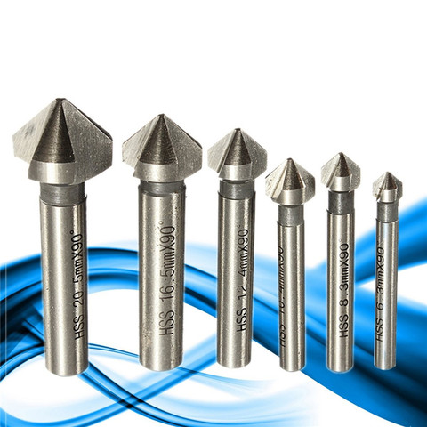 Round shank 6pcs 3 Flute 90 Degree HSS Chamfer Chamfering Cutter End Mill Tool Countersink Drill Bit Set 6.3-20.5MM ► Photo 1/5