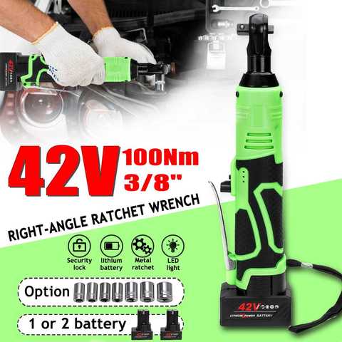 3/8" 42V 100Nm Electric Cordless Ratchet Right Angle Wrench Battery Charging Set