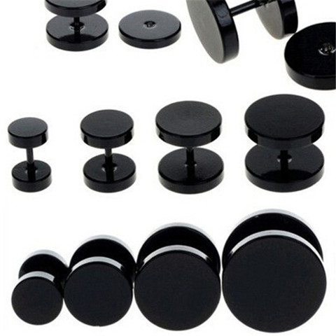 One Pair Black Stainless Steel Round Stud Earrings For Women Dumbbell Pierceing Earrings Men Punk Fashion Jewelry A758 ► Photo 1/6