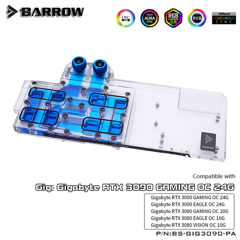 Barrow 3090 3080 GPU Water Block for GIGABYTE 3090/3080 GAMING EAGLE VISION OC, Full Cover ARGB GPU Cooler, BS-GIG3090-PA ► Photo 1/6