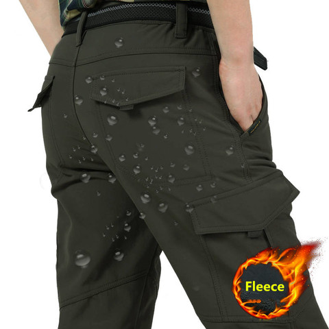 Men's Winter Thick Fleece Warm Stretch Cargo Pants Military SoftShell Waterproof Casual Pants Tactical Trousers Plus Size 4XL ► Photo 1/6