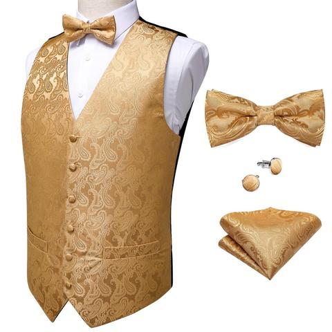 Formal Dress Gold Blue Black Paisley Wedding Suit Vest Formal Business Men Tuxedo Waistcoat Vest Suit Bow Tie Set DiBanGu ► Photo 1/6