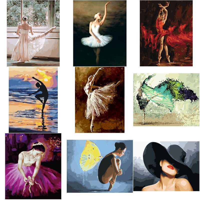Ballet Dancer Oil Painting By Numbers DIY Canvas Hand Painted Wall Arts Decors 