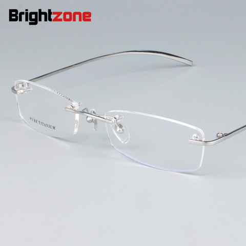 Hot Sell 100% Pure Titanium Rimless Men's Eyeglasses Frame Optical Prescription Women RX-able Eye Glasses Light Demo Lens Oculos ► Photo 1/5