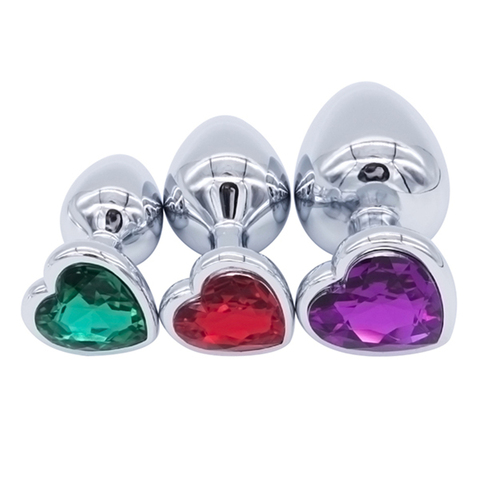 Crystal Heart Shaped Anal Plugs Metal Butt plugs anal toys 3 sizes drop shipping ► Photo 1/6