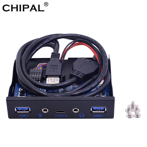 CHIPAL 5 Ports USB 3.1 TYPE-C Hub Spilitter USB 3.0 USB-C Front Panel HD Audio with Power Cable For PC Desktop 3.5