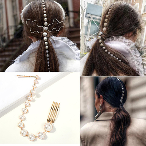 Personality Fashion Long Tassel Pearl Hair Clip Stick Beaded Barrettes Top Head Ponytail Hairpin Punk Hairgrips Accessories ► Photo 1/6