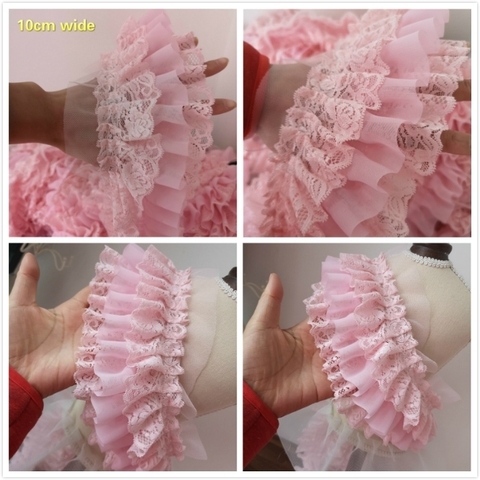 HOT Pink Three-layer Pleated Chiffon Beautiful Lace Ribbon Fabric DIY Handmade Wedding Dress Skirt Clothes Hat Making Doll Trim ► Photo 1/6