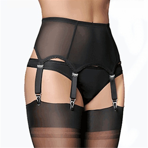 Women Lace Mesh Boned Waist Cincher with 6 Straps Garter Belt Body Shaper