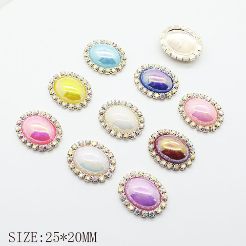 10Pcs / Lot 25 * 20MMAB Pearl Rhinestone Buttons, Crafts Needlework Buttons DIY Wedding Decoration Embellished Buttons ► Photo 1/6