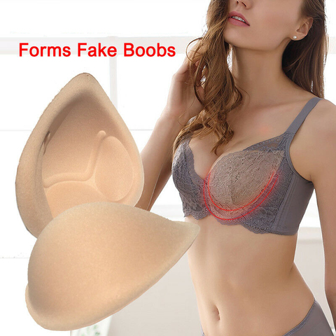 1 Pair Realistic Strap Sponge Breast Forms Fake Boobs Enhancer Bra Padding Inserts For Swimsuits Crossdresser  Cosplay ► Photo 1/6