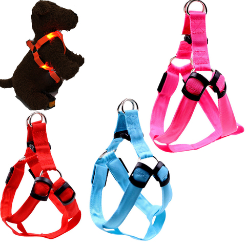 Nylon LED Dog Harness Pet Cat Dog Collar Harness Vest Safety Lighted Dog Harness Pet Dogs Luminous Fluorescent Collar ► Photo 1/6