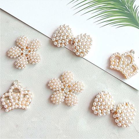 10pcs/lot High-grade Golden Alloy Flower Pearl Button Flatback for Children DIY Hair Clothing Coat Jacket  Wedding Decoration ► Photo 1/6