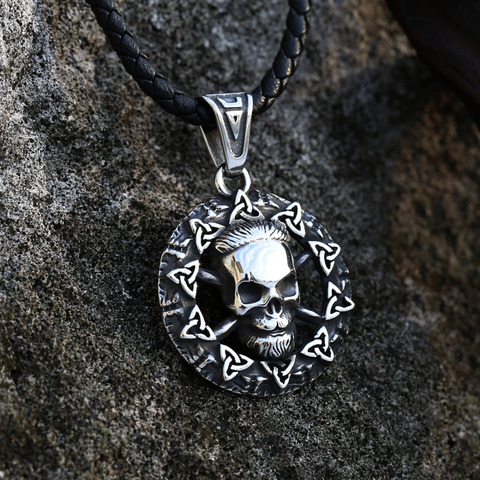 Beier Fashion Valknut skull  Viking Axe Warrior Stainless Steel Pendant Chain Necklace Jewelry LLBP8-512P ► Photo 1/6