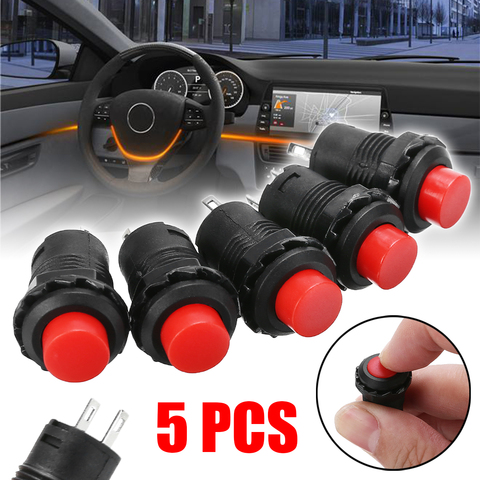 5pcs Red 12V Red Car Dash On-Off Momentary Push Button Horn Doorbell Switch 12mm Momentary Push Button Switch 125V 3A ► Photo 1/6