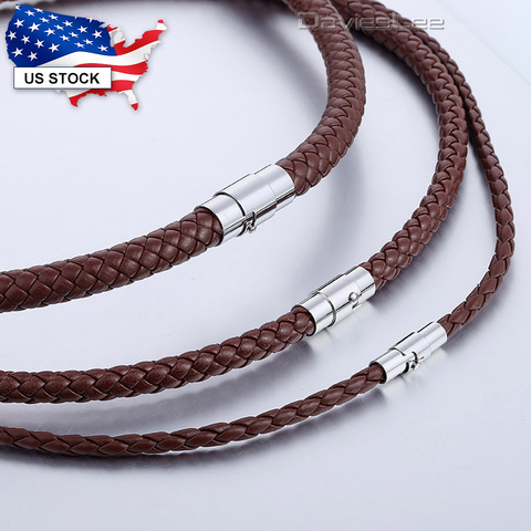 Manmade Leather Necklace for Men Chocker Brown Black Braided Cord Rope Necklace Stainless Steel Clasp Ship From US 4 6 8mm UNM09 ► Photo 1/6