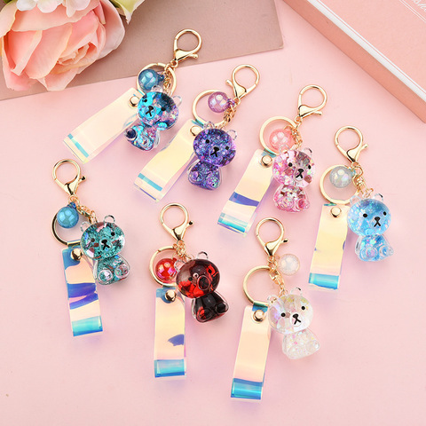 Korean Quicksand Sequins Oiled Bear Keychain Liquid Acrylic Creative Animal Keyring  Car Bag Pendant Keyfob Jewelry Gift ► Photo 1/6