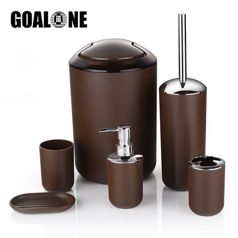 GOALONE 6Pcs/Set Luxury Bathroom Accessories Plastic Toothbrush Holder Cup Soap Dispenser Dish Toilet Brush Holder Trash Can Set ► Photo 1/6