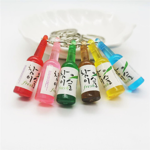 Korean Fashion Drink Soju Bottle Keychain 6 Colors Simulation Resin Beer Wine Trinket Women Keyring Jewelry Travel Gift Souvenir ► Photo 1/6