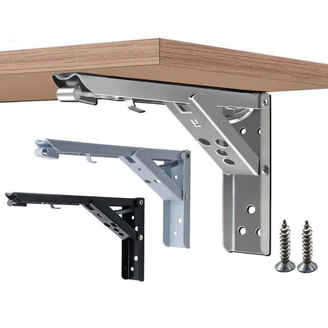 2PCS Stainless Steel Triangle Folding Angle Bracket Heavy Support Black Adjustable Wall Mounted Bench Table Shelf Bracket ► Photo 1/1