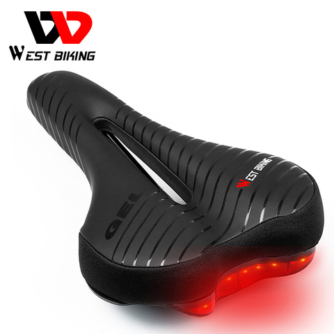 WEST BIKING Bicycle Saddle Taillight MTB Mountain Road Bike Waterproof PU Leather High-Elastic GEL Cushion Soft Cycling Saddle ► Photo 1/6