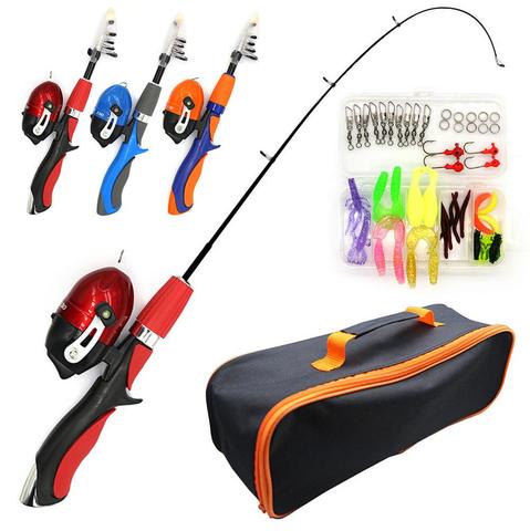 Kids Fishing Pole Set Full Kits With Telescopic Fishing Rod And Spinning Reel Baits Hooks Saltwater Freshwater Travel Pole Set ► Photo 1/6