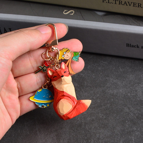 Koteta The Little Prince and The Fox Wooden Figure Animal Keychain Ladies Bag's Accessories Key Chains Pendant Gifts for Kids ► Photo 1/6