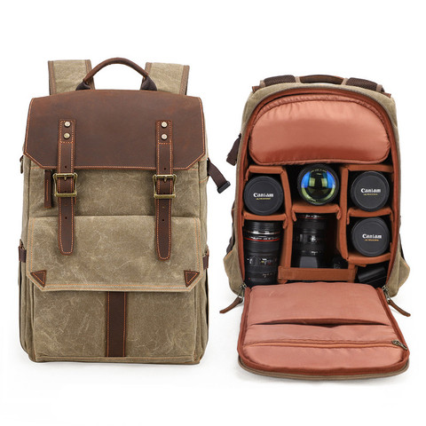 Casual waterproof canvas camera bag large capacity outdoor backpack digital video recorder waterproof SLR bag with tripod bit ► Photo 1/6