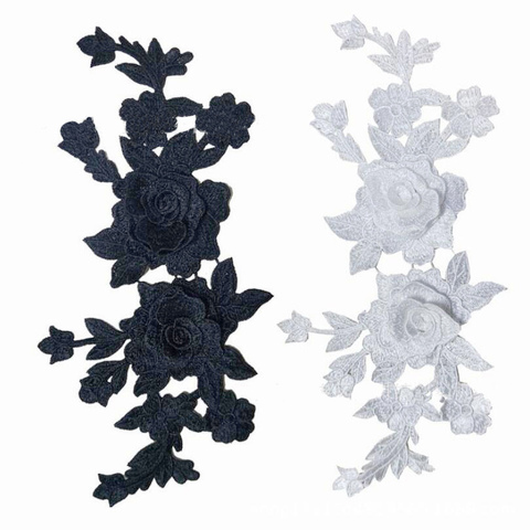 1 Pc Black White 3D Roses Flowers Embroidery Sew  On Patches Sewn Applique Embroidered DIY Clothes ► Photo 1/4