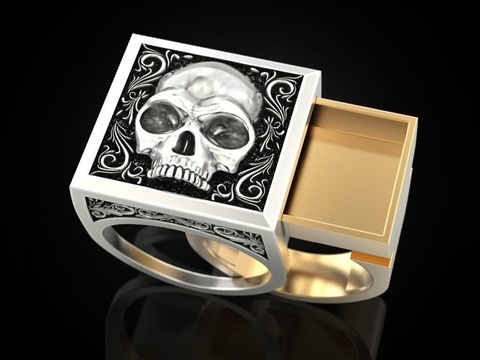 Unique Two Tone Skull Ring Secret Compartment Memorial Souvenir Cinerary Casket Coffin Anniversary Ring Hip Hop Jewelry ► Photo 1/5