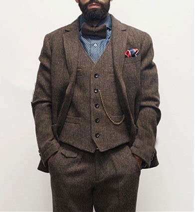 Brown Men's Winter Groom Wear Wedding Dress Business Suit Party Suit Herringbone Tweed 3Pieces Peaky Blinders(Jacket+Pants+Vest) ► Photo 1/6