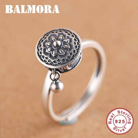 BALMORA 100% Real Sterling Silver Rotating Rings for Women Buddhist Tibetan Prayer Wheel Ring OM Mantra Lady Spinner Band Ring ► Photo 1/6