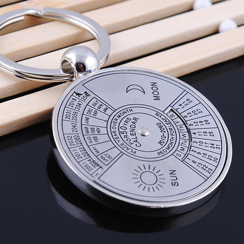 Unique 50 Years Super Perpetual Calendar Keychain Sun Moon Carved Metal Keyring Astrology Jewelry Car Keychain Accessories Gift ► Photo 1/6