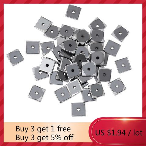 Pandahall 50pcs Electroplate Non-Magnetic Hematite Stone Beads For Jewelry DIY Bracelets Making Black Square 6x6x1mm Hole: 1mm ► Photo 1/6