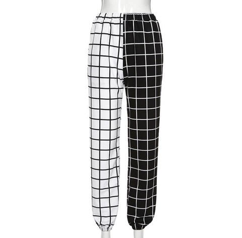 Hight Waist Straight Loose Long Trousers Streetwear Cool Girls Black and White Checkerboard Patchwork Trousers Cargo Pants ► Photo 1/4