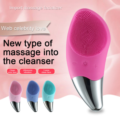 Electric USB Ultrasonic Silicone Face Brush Facial Cleansing Device Face Washer Importer Mini Waterproof Pore Cleaner Massager ► Photo 1/6