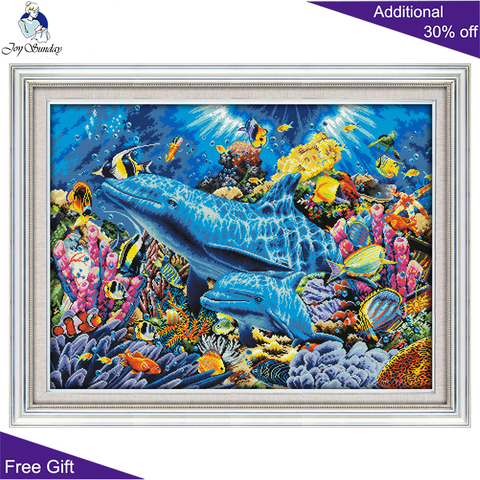 Joy Sunday Cross Stitch D952 14CT 11CT Counted and Stamped Home Decor Dolphins In The Ocean Cross Stitch Kits ► Photo 1/6