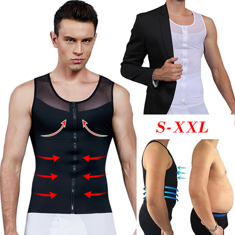 Men Slimming Body Shaper Belly Chest Moob Compression Vest Shirt Zipper  Tank Top