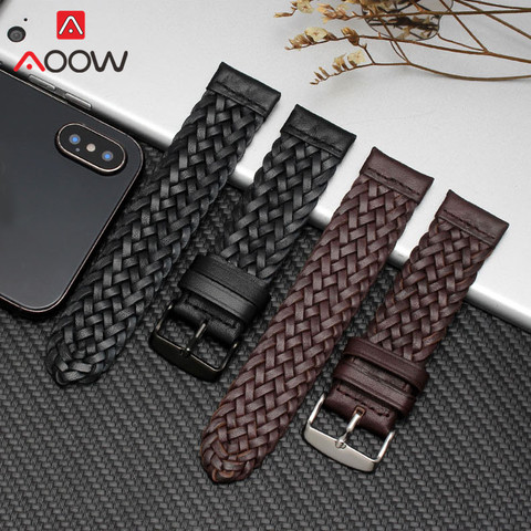 20mm 22mm 24mm Braided Genuine Leather Strap Quick Release Men Women Replacement Bracelet Belt Wrist Band for Smart Watch Brown ► Photo 1/6