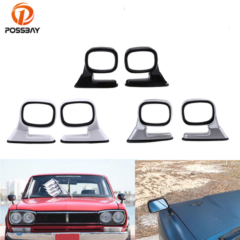POSSBAY 2Pcs Universal Hood Side Rear View Mirror Black Silver White Auto Exterior Adjustable Reflector SUV Truck car styling ► Photo 1/6