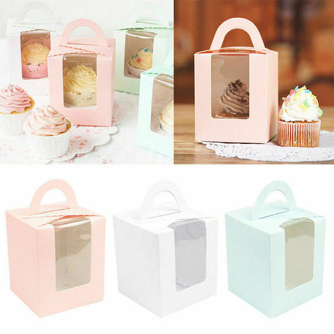 1/5/10 Pcs Single Cupcake / Muffin / Fairy Cake Boxes With Clear Window Gift Box Wedding Party Candy Cookies Box ► Photo 1/5