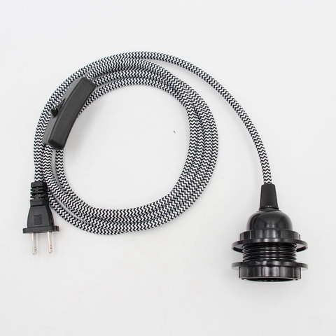 CE Euro plug power cord with E27 ceramic lamp holder zebra stripe fabric cord 2meters ► Photo 1/1