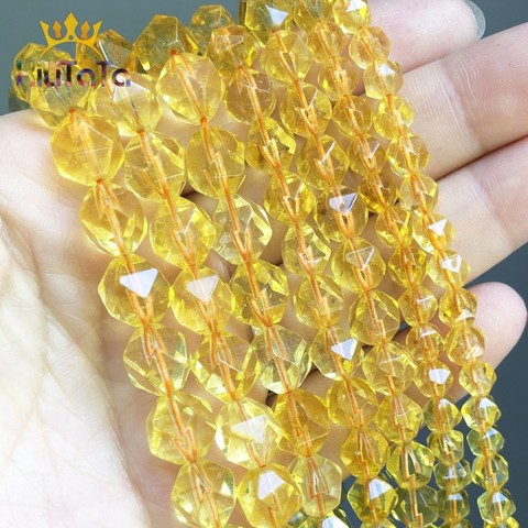 Natural Faceted Stone Beads Yellow Quartz Citrines Loose Beads For DIY Jewelry Making Bracelet Accessories 15'' 6/8/10/12mm ► Photo 1/6